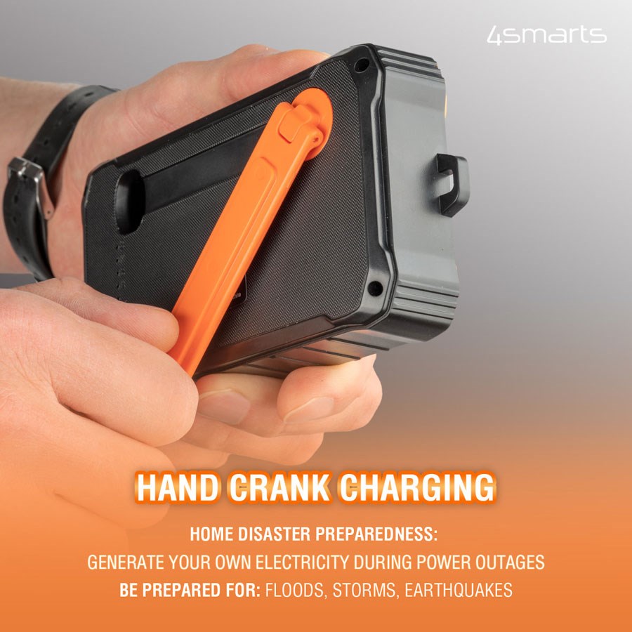 456633 4Smarts Prepper 12.000 Mah Solcelle Powerbank Med Håndsving, Sort 3