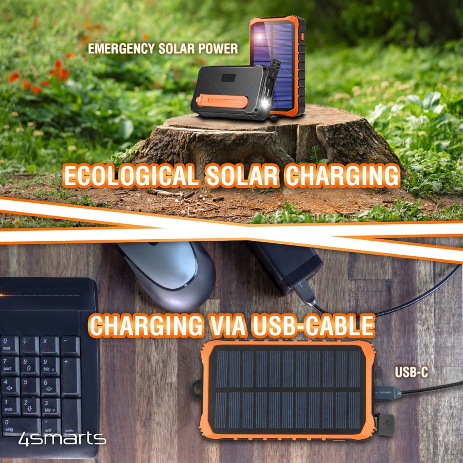 456633 4Smarts Prepper 12.000 Mah Solcelle Powerbank Med Håndsving, Sort 4
