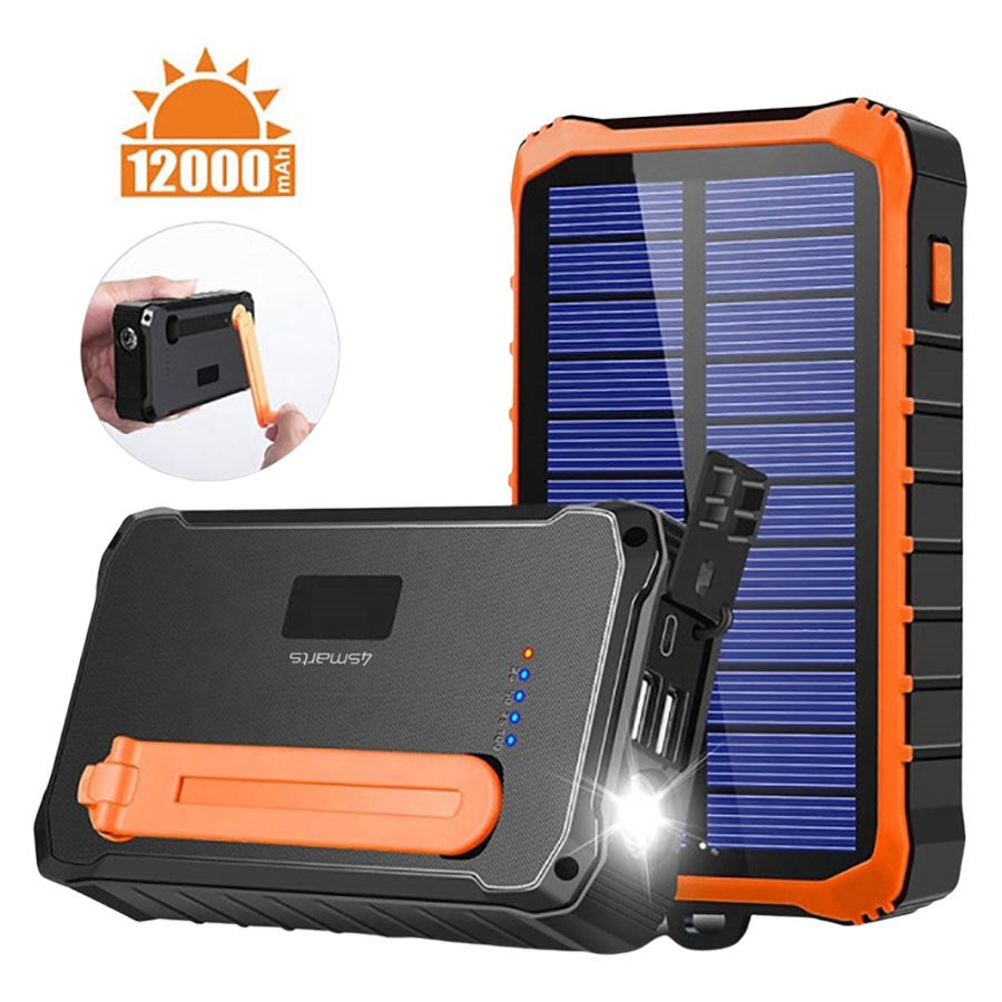 456633 4Smarts Prepper 12.000 Mah Solcelle Powerbank Med Håndsving Sort 1