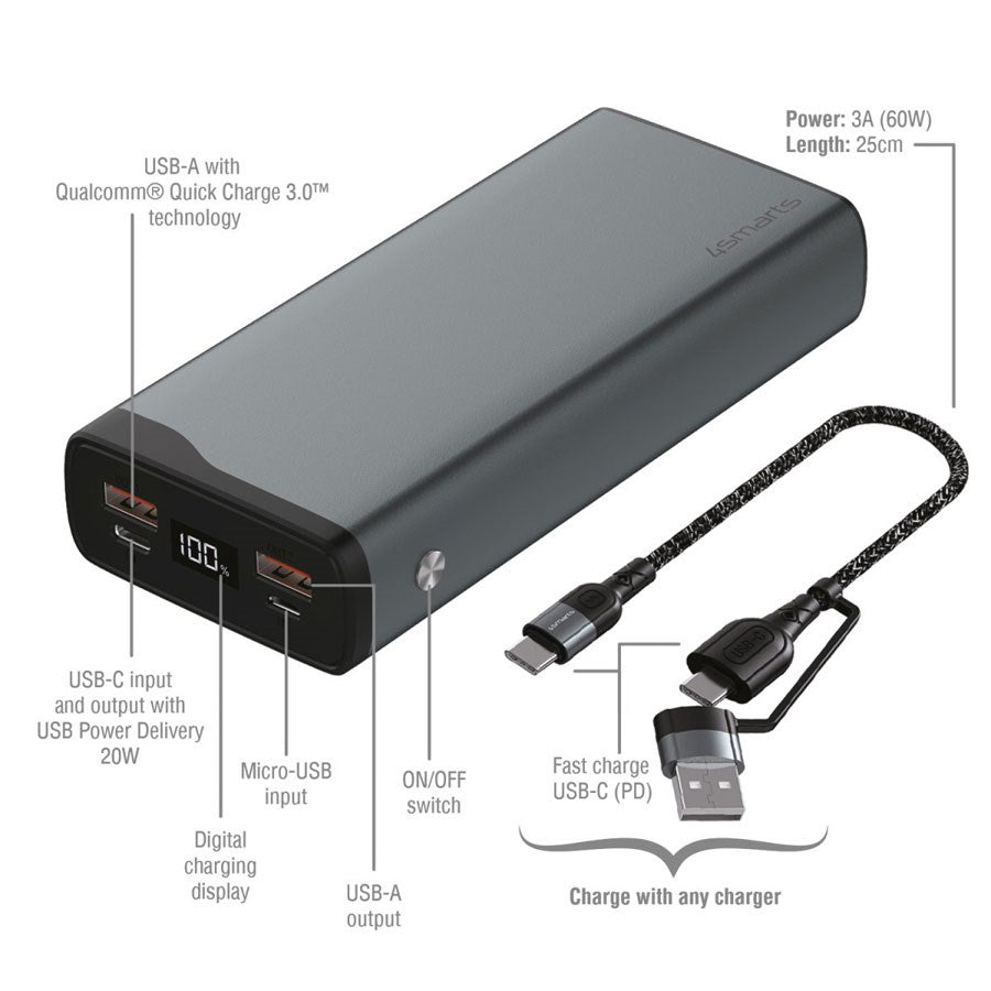468778 4Smarts Volthub Pro 20.000 Mah Powerbank, 22.5W USB C PD Og QC 3.0, Gunmetal 5