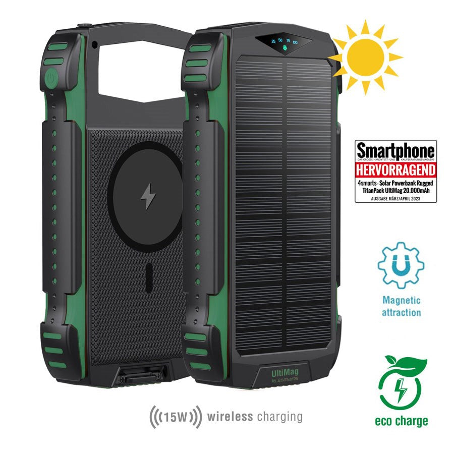 540244 4Smarts Rugged Titanpack Ultimag 20.000 Mah Solcelle Powerbank, Green 1
