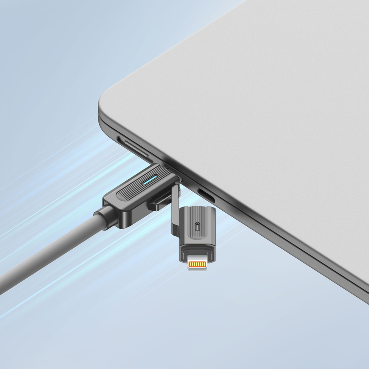 Riversong Hercules C7, 66W 4-in-1 kabel, USB-C + USB-A til USB-C + Lightning, Grå – CT63 – produktbillede 2