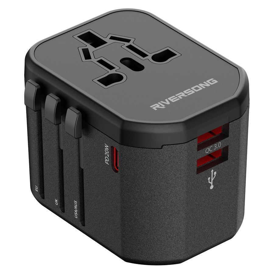 AD108 Riversong Travelkub 20, UK EU US 20W Tavel Adapter, Black 1
