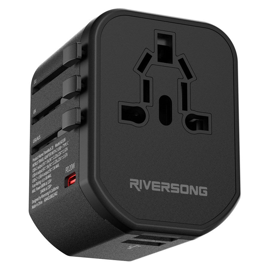 AD108 Riversong Travelkub 20, UK EU US 20W Tavel Adapter, Black 2