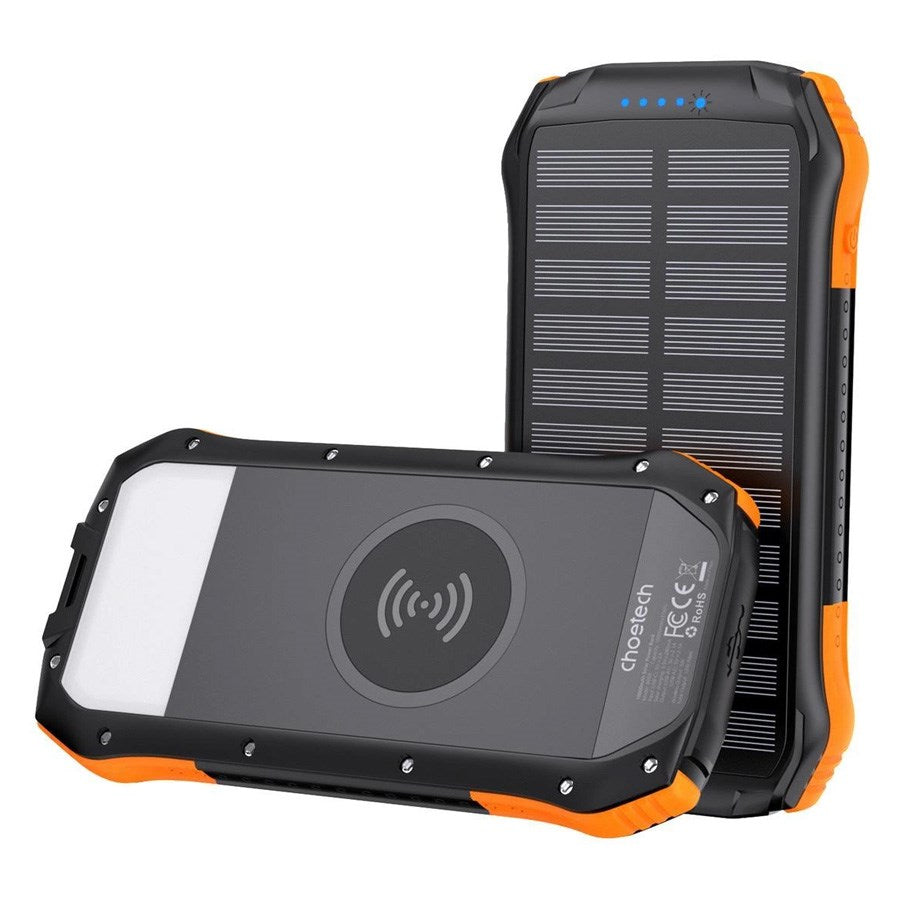 B659 Choetech Solcelle Powerbank, 10.000 Mah, Med Trådløs Opladning, Sort Orange 1