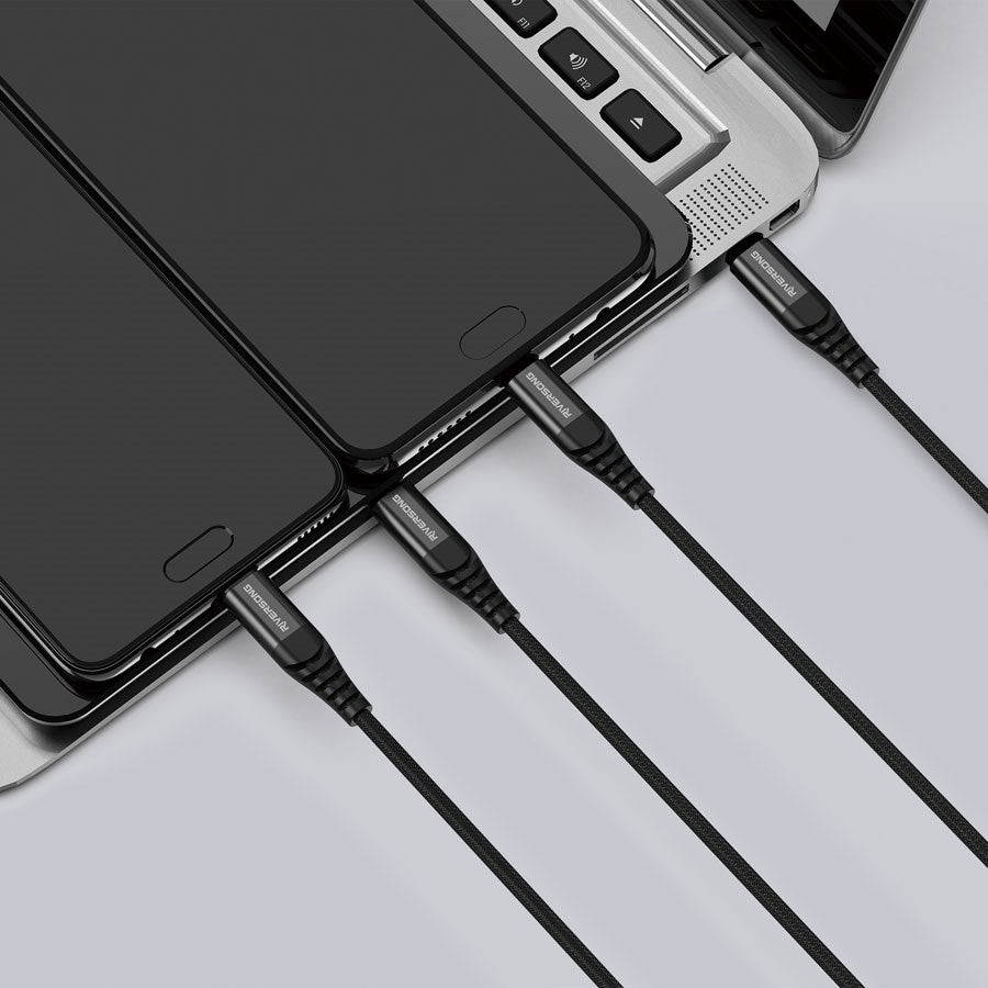 C58 T BLACK Riversong Infinity, USB C 3 In 1 3A Nylon Braided 1M Cable, Black 3