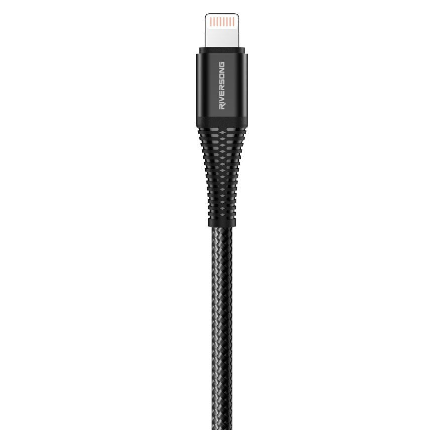 CL32 BLACK Riversong Alpha S, USB A To Lightning 2,4A Nylon Braided 1M Cable, Black 2