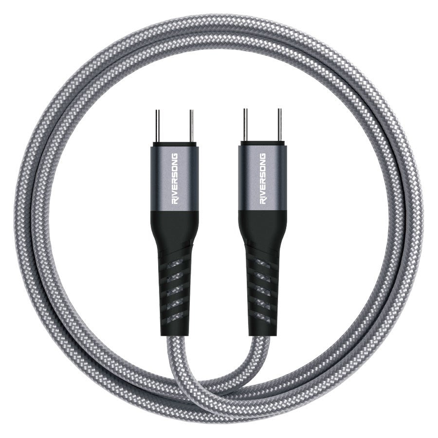CT50 BLACK Riversong Hercules 06, 100W USB C To USB C PD Nylon Braided 1M Cable, Grey 1