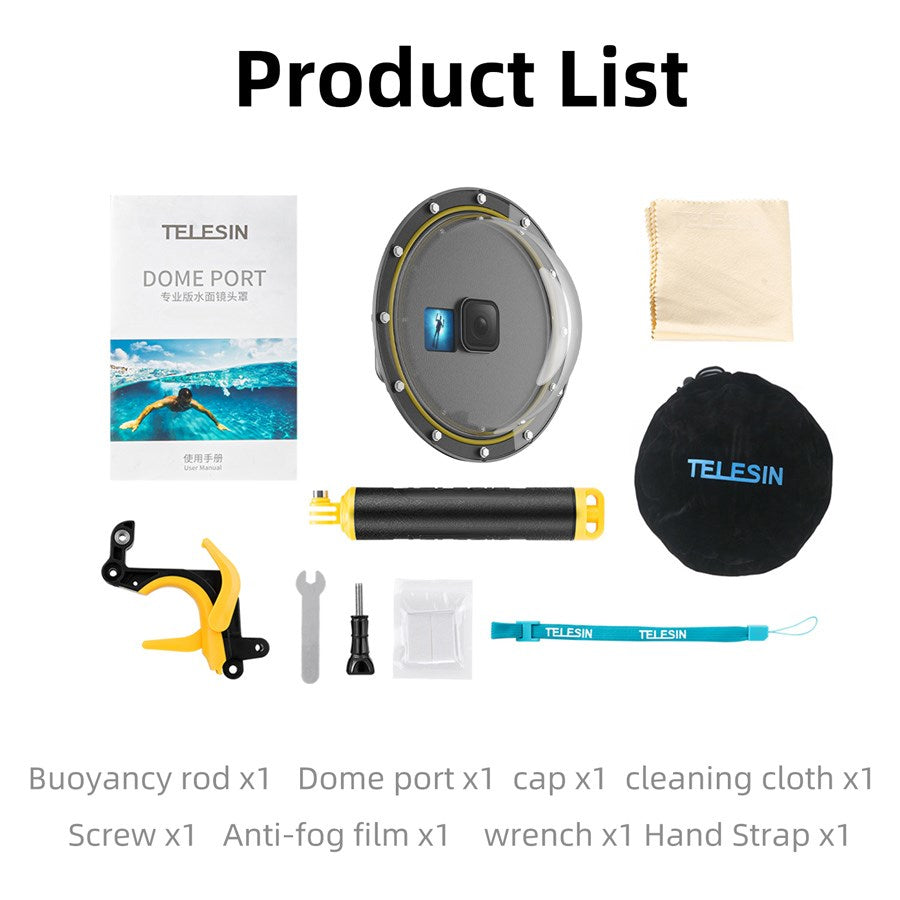 GP DMP T09 Telesin Waterproof Dome Port For Gopro Hero 13 12 11 10 9 10