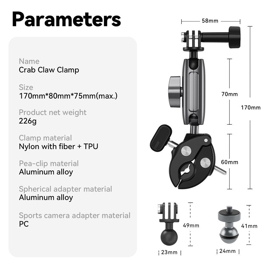 GP HBM 001 Telesin Krabbeklo Holder I Aluminium Til Actionkamera Eller Mobil 10