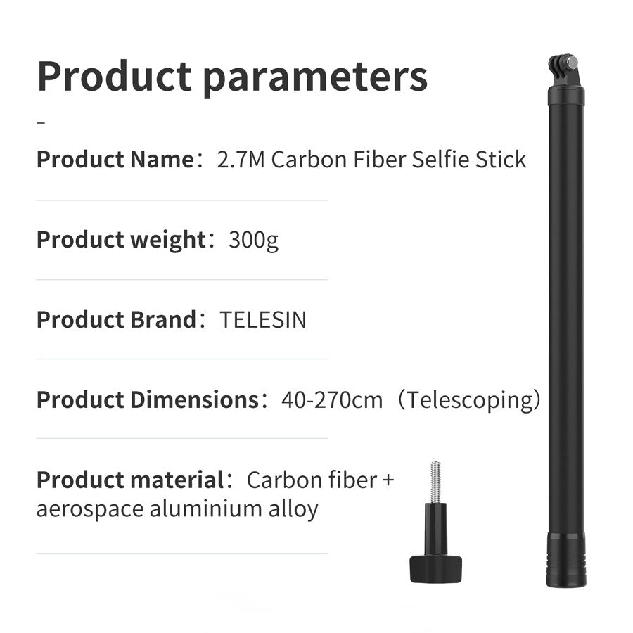 GP MNP 270 2 Telesin 2Nd Gen Carbon Fiber Selfie Stick 2,7M For Action Cameras 5