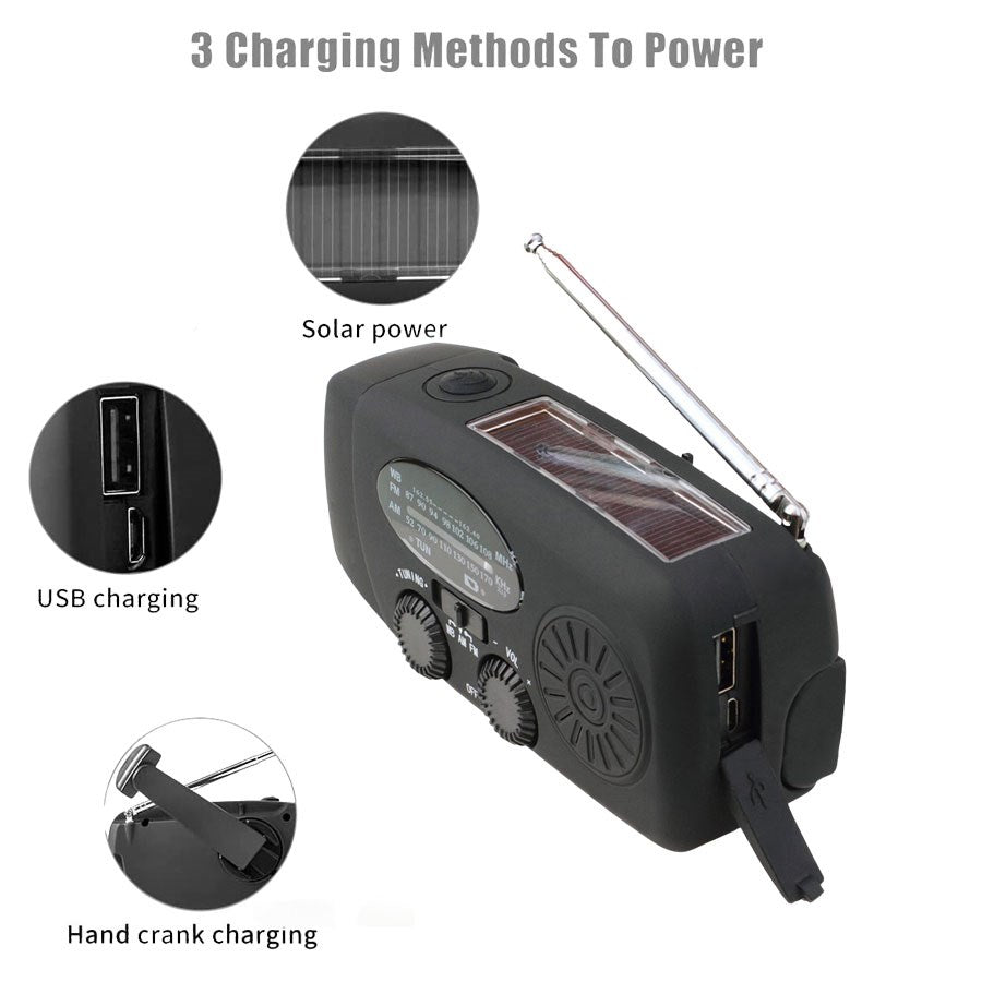 LPFMR01 Lippa FM Nødradio Med Håndsving Og Solceller 2.000 Mah Powerbank Sort 2