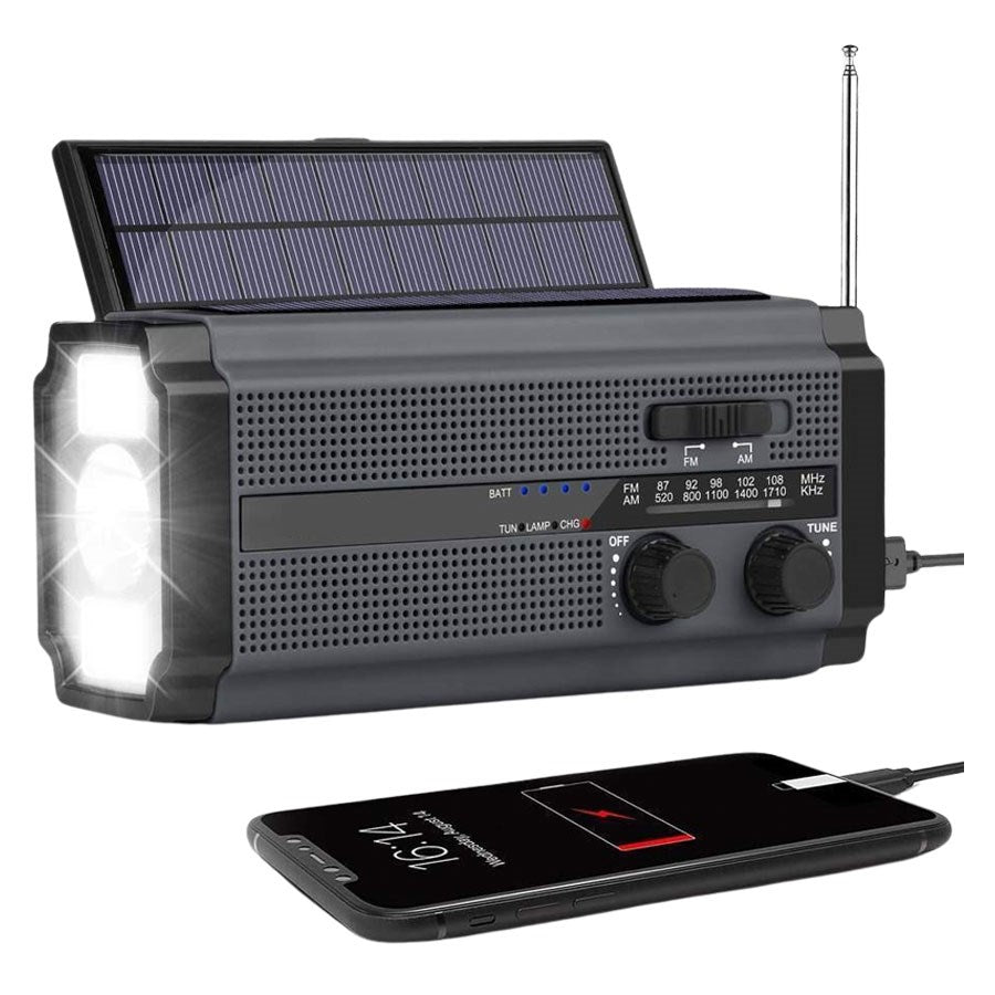 LPFMR02 Lippa FM Nødradio Håndsving Solcellepanel AAA Batterier 4.500 Mah Powerbank Sort 1