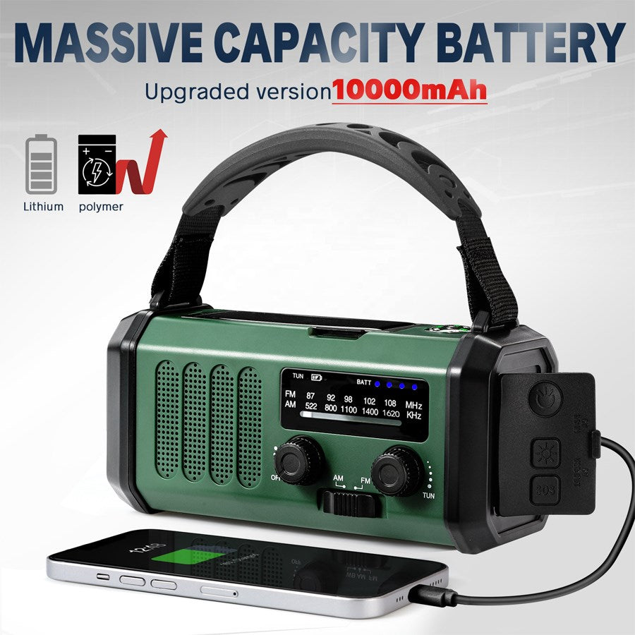 LPFMR03 Lippa FM Nødradio, Håndsving, Solcellepanel, Kompas, 10.000 Mah Powerbank, Grøn 4