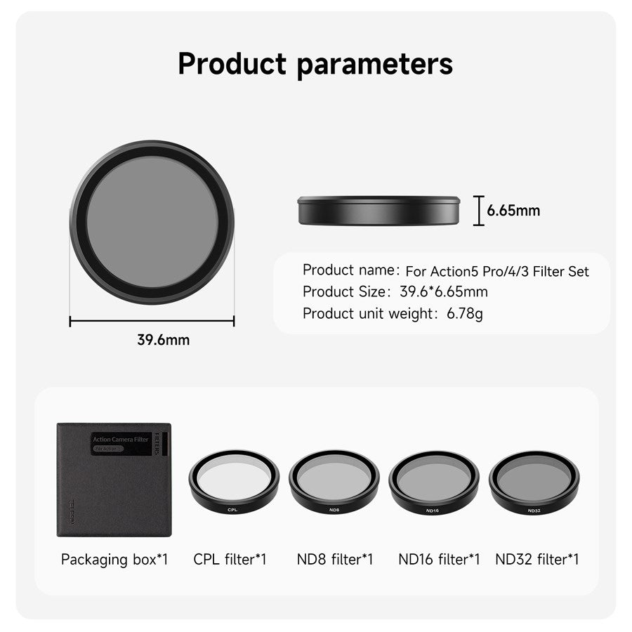 OA FLT 005 Telesin 4 Pack CPL+ND8 16 32 Lens Filter Kit For DJI Osmo Action 3 4 5Pro 9