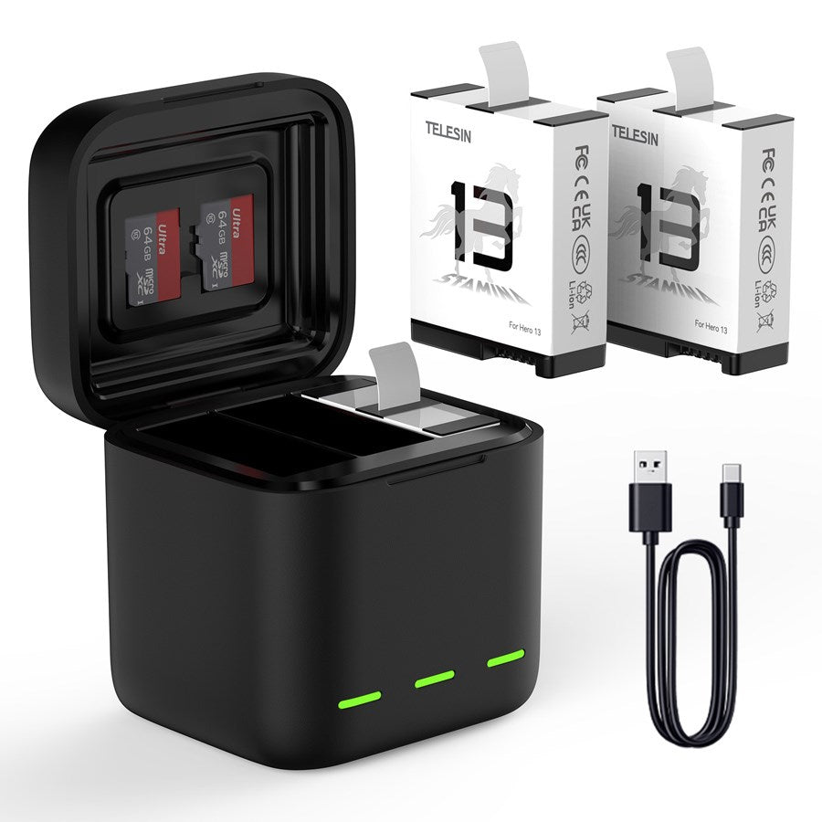 S0 BCG 10 TGP Telesin 3 Slot Storage Charging Box For Gopro Hero 1 Battery 2