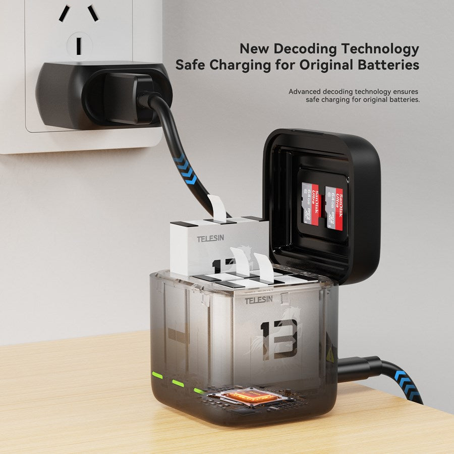 S0 BCG 10 TGP Telesin 3 Slot Storage Charging Box For Gopro Hero 1 Battery 7