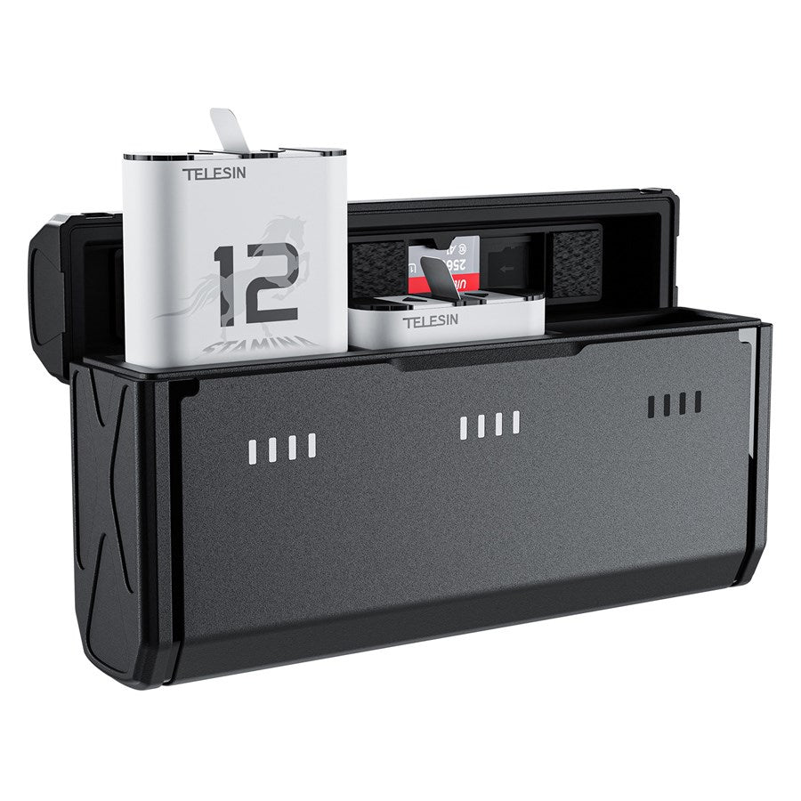 S0 ECB 01 TGP Telesin Pocket Size 3 Slot Charger Box 2Pcs Stamina Battery Kit Gopro Hero9 10 11 12 Batteries 1