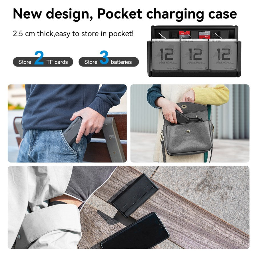 S0 ECB 01 TGP Telesin Pocket Size 3 Slot Charger Box 2Pcs Stamina Battery Kit Gopro Hero9 10 11 12 Batteries 4