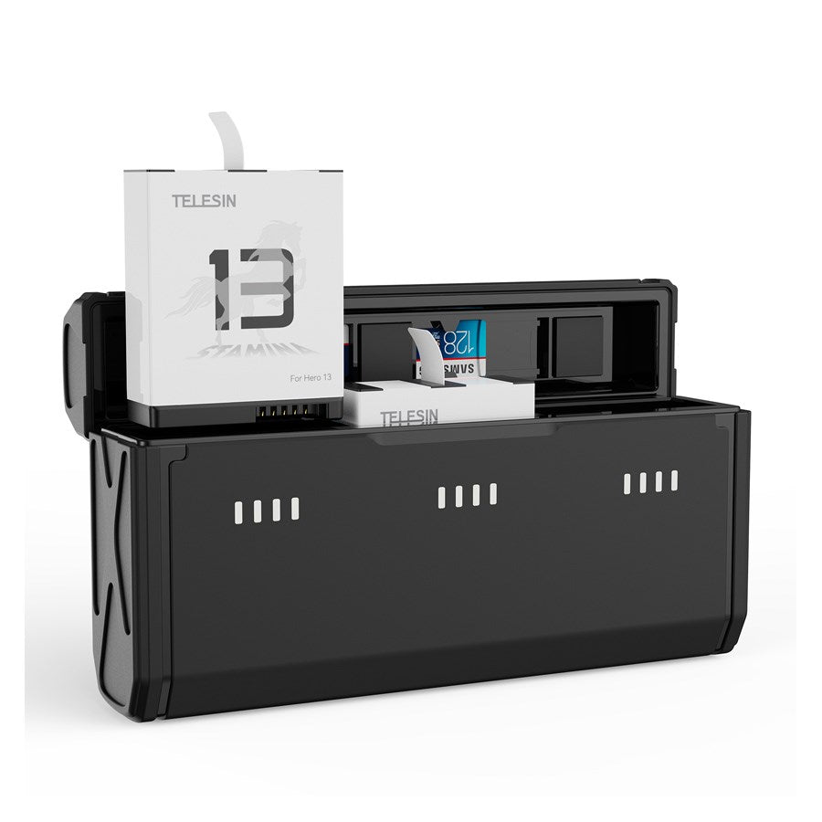 S0 ECB 09 TGP Telesin Pocket Size 3 Slot Charger Box 2Pcs Stamina Battery Kit Gopro Hero 13 Batteries 1