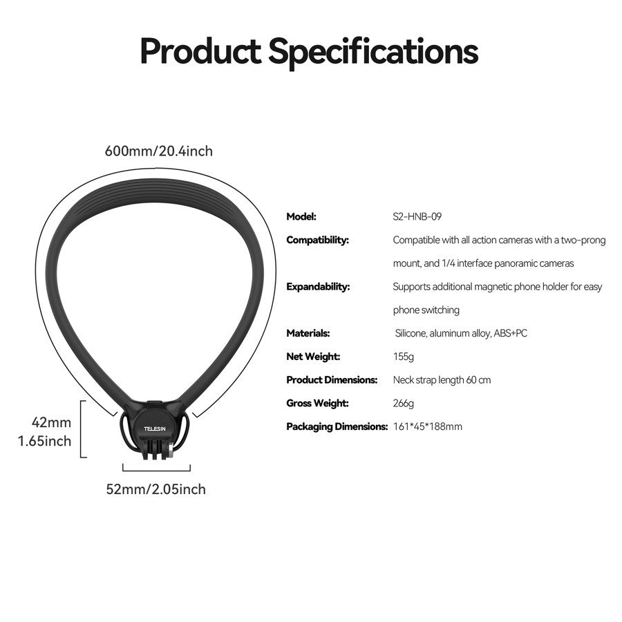 S2 HNB 09 Telesin Action Camera Neck Mount SE2.0 (Black) 3