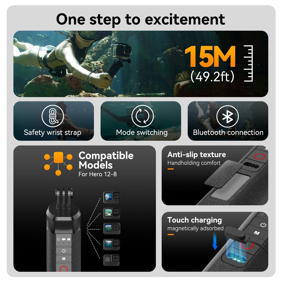 S4 FHG 01 TGP Telesin Floating Hand Grip With Remote Control For Hero 13 12 11 10 9 8 2