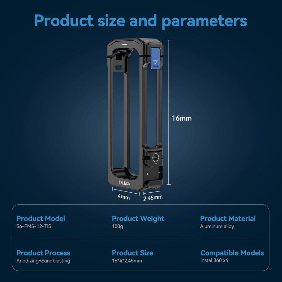 S6 FMS 12 TIS Telesin Metal Cage For Insta360 X4 5