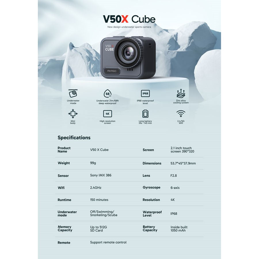 SYYA0054 BK Akaso V50 X Cube 4K30fps, 20MP Vandtæt Action Kamera 2