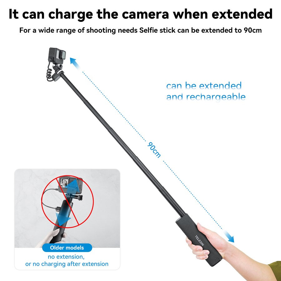 TE CSS 001 Telesin Rechargeable 0.9M Selfie Stick For Gopro Mobilephone Etc. 3
