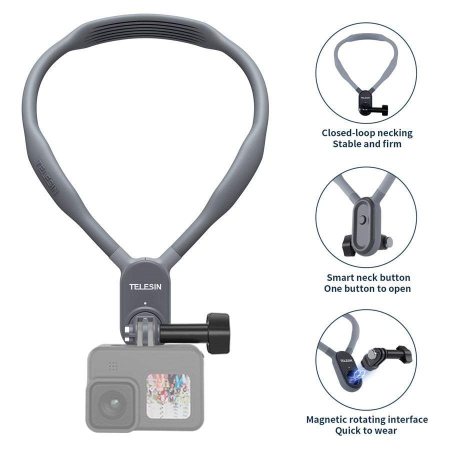 TE HNB 001 Telesin Grey Magnetic Neck Holder Mount For Action Camera Smartphones 4