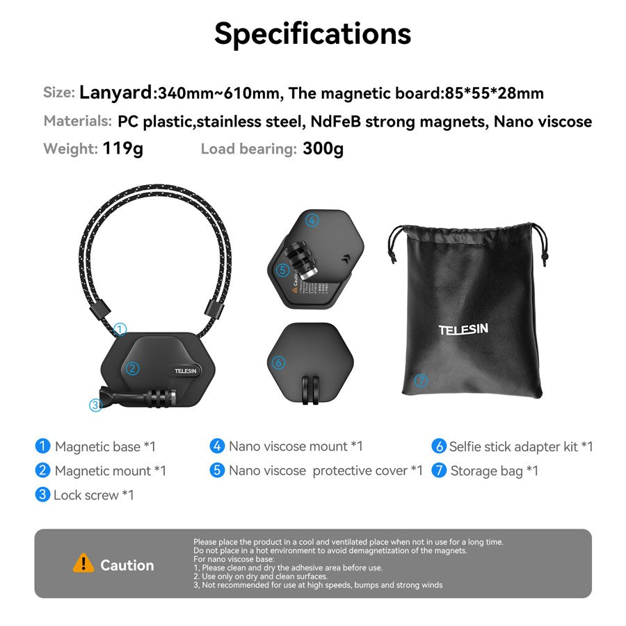 TE MMK 001 Telesin Magnetic Mount For Action Cameras With Nano Sticker Kit 9