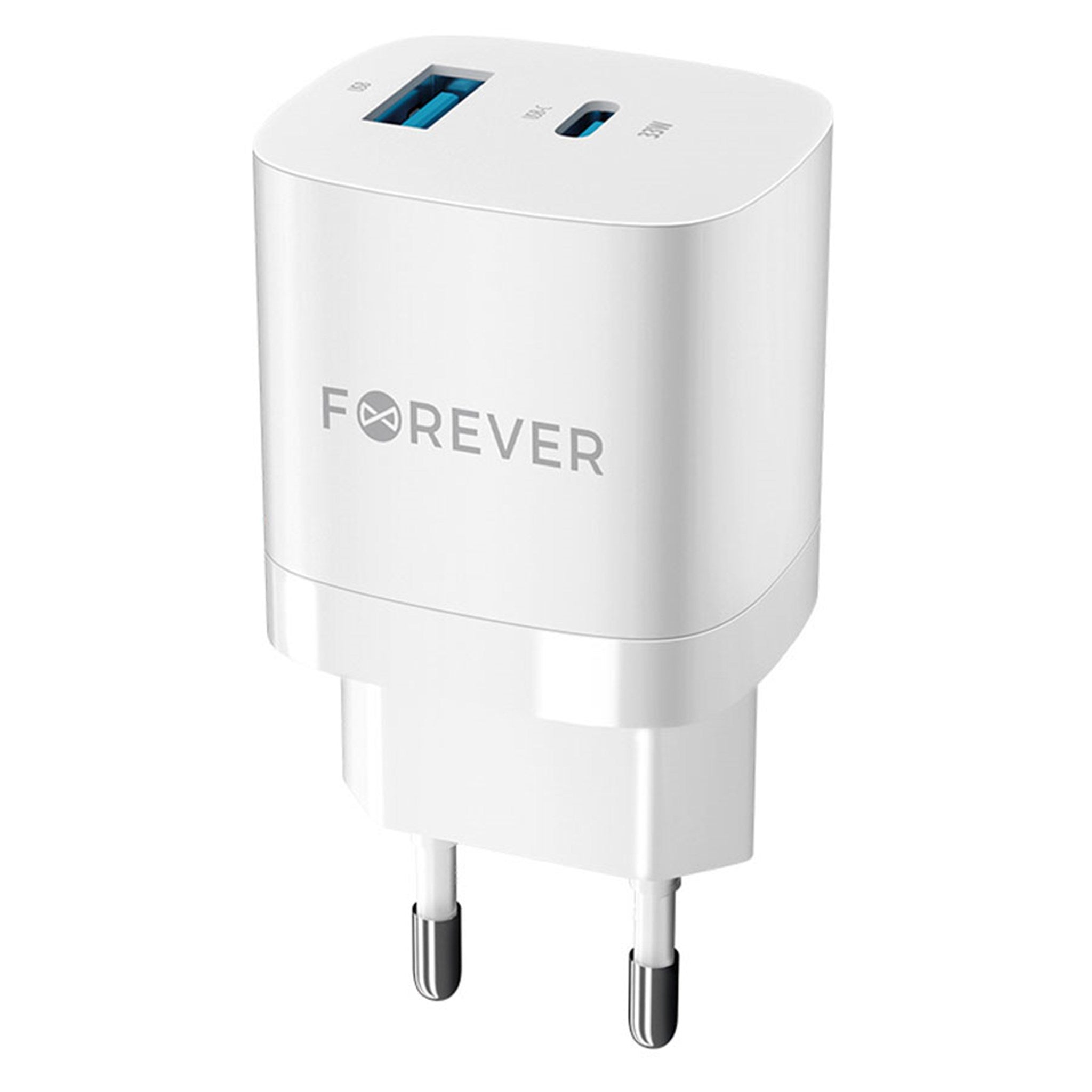 GSM115405 Forever TC 05 33W USB C PD & USB A QC Gan Vægoplader, Hvid 01