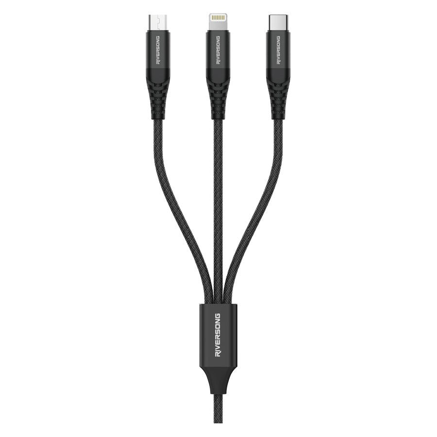 C58 BLACK Riversong Infinity, USB A 3 In 1 3A Nylon Braided 1M Cable, Black 1