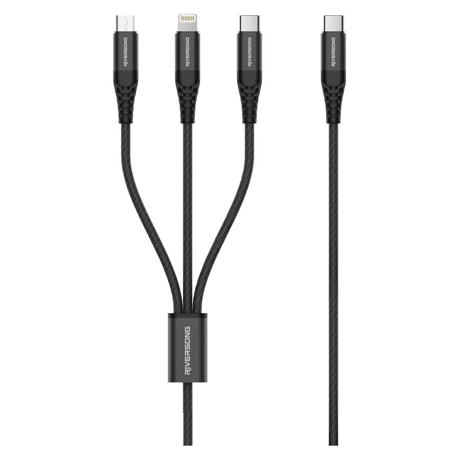 C58 T BLACK Riversong Infinity, USB C 3 In 1 3A Nylon Braided 1M Cable, Black 1