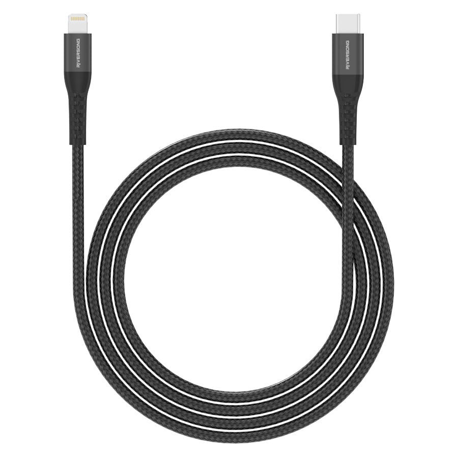 CL90 BLACK Riversong Alpha L5, USB C To Lightning 27W Nylon Braided 2M Cable, Black 1