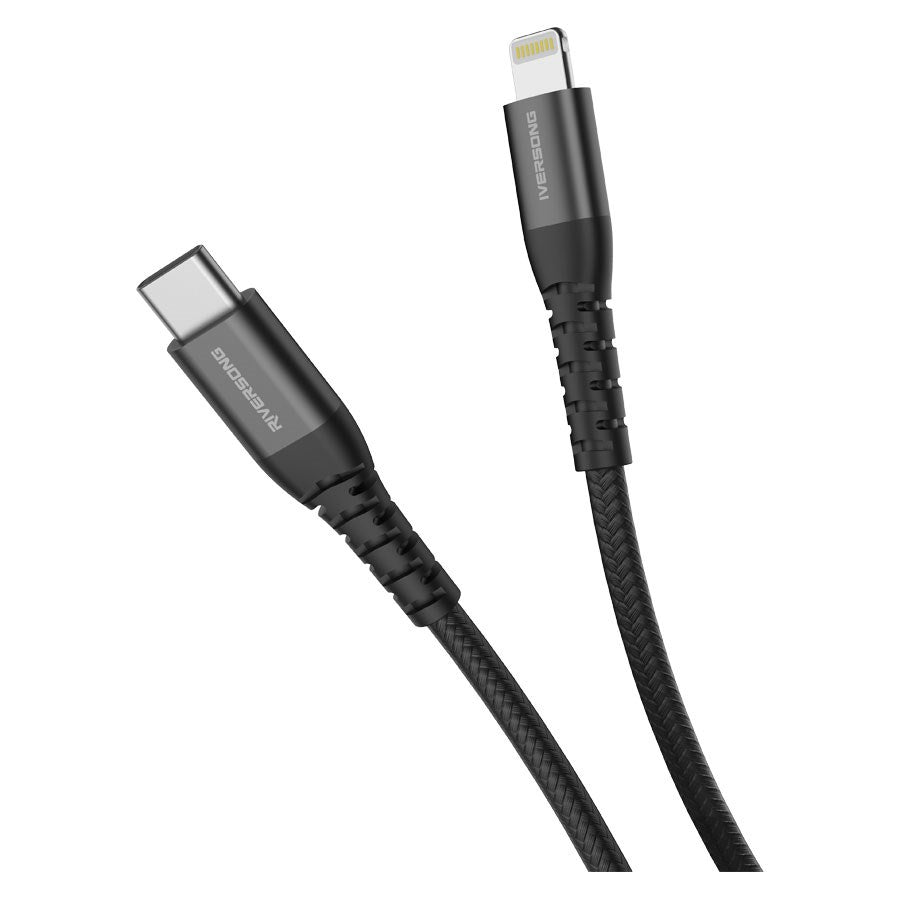 CL90 BLACK Riversong Alpha L5, USB C To Lightning 27W Nylon Braided 2M Cable, Black 2