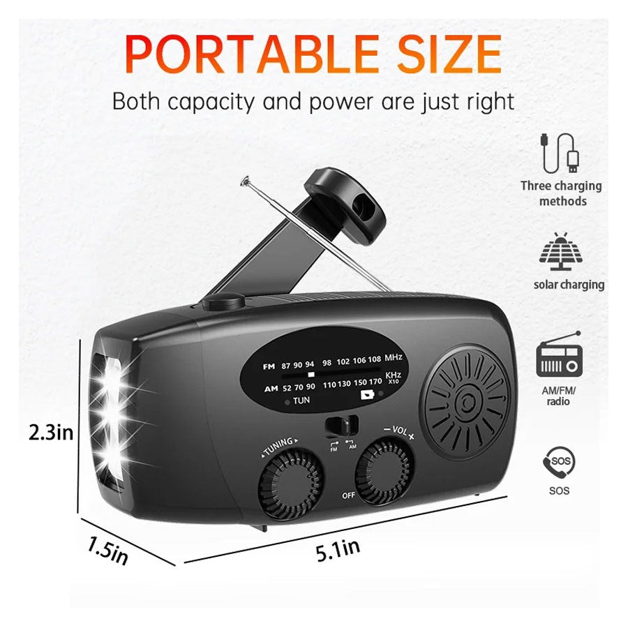 LPFMR01 Lippa FM Nødradio Med Håndsving Og Solceller,2.000 Mah Powerbank,Sort 5