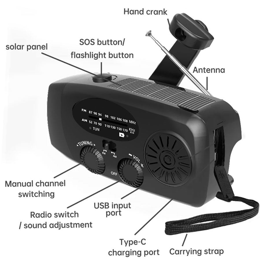 LPFMR01 Lippa FM Nødradio Med Håndsving Og Solceller,2.000 Mah Powerbank,Sort 6 (1)
