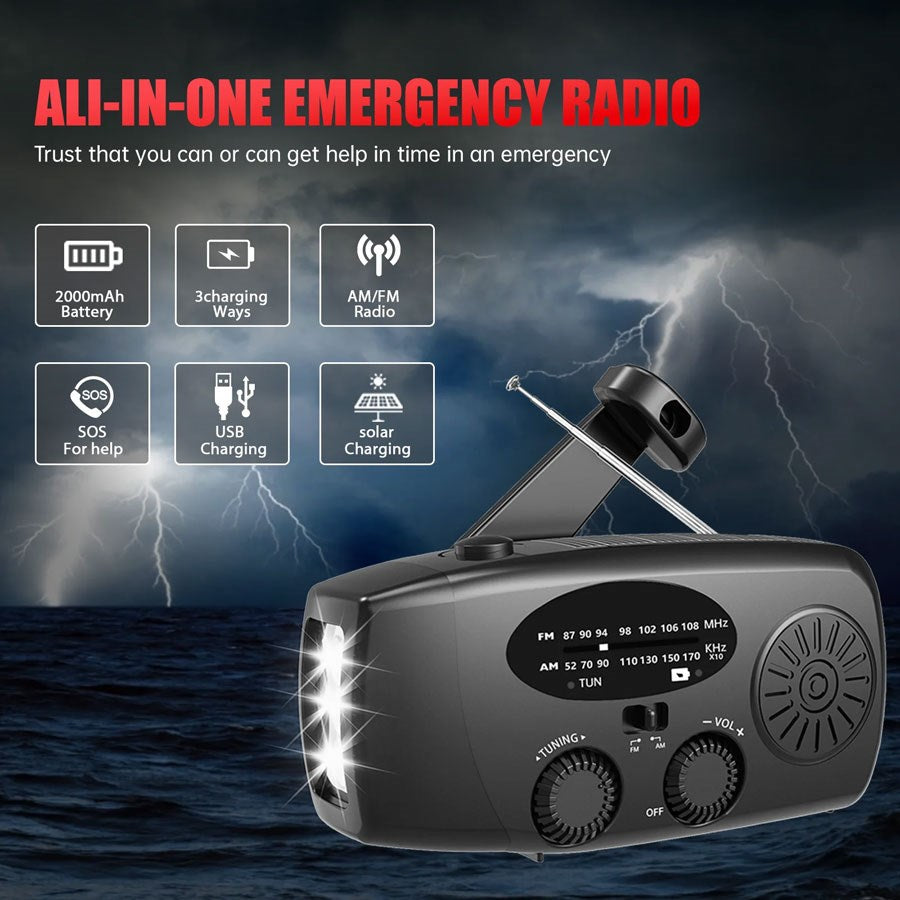 LPFMR01 Lippa FM Nødradio Med Håndsving Og Solceller,2.000 Mah Powerbank,Sort 8