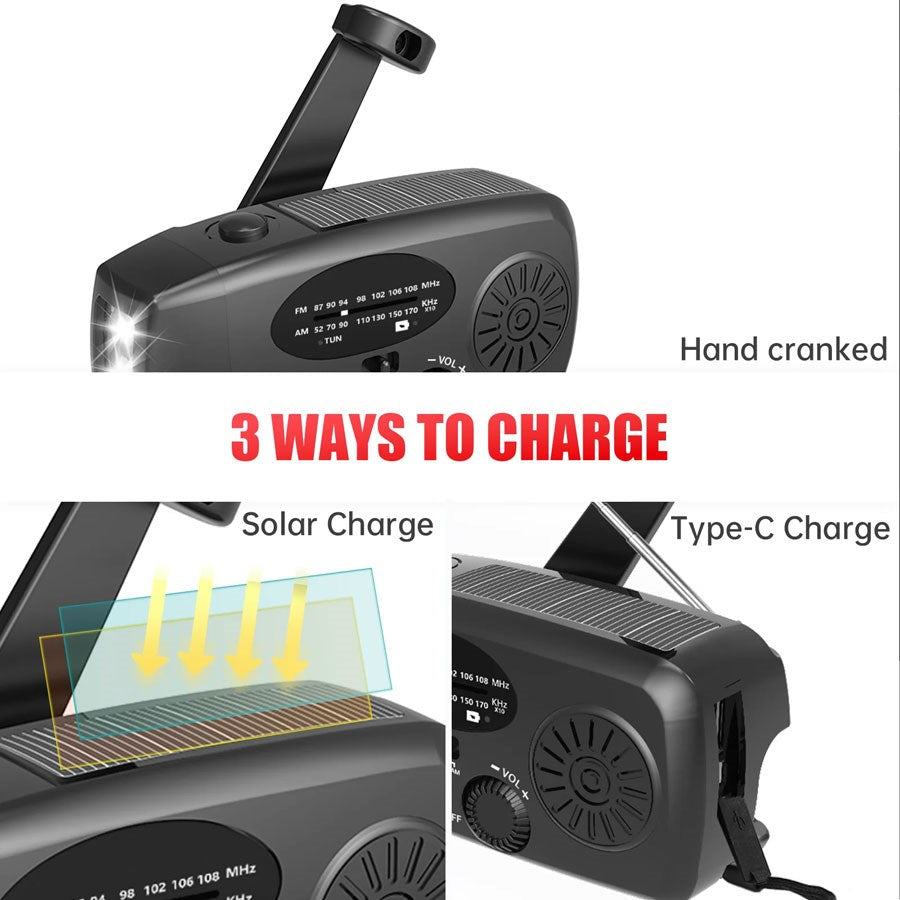 LPFMR01 Lippa FM Nødradio Med Håndsving Og Solceller,2.000 Mah Powerbank,Sort 9