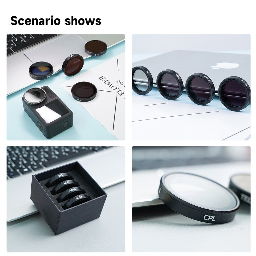 OA FLT 005 Telesin 4 Pack CPL+ND8 16 32 Lens Filter Kit For DJI Osmo Action 3 4 5Pro 3
