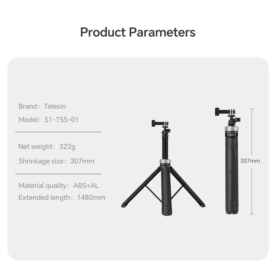 S1 TSS 01 Telesin Universal Tripod Selfie Stick For Action Cameras 9
