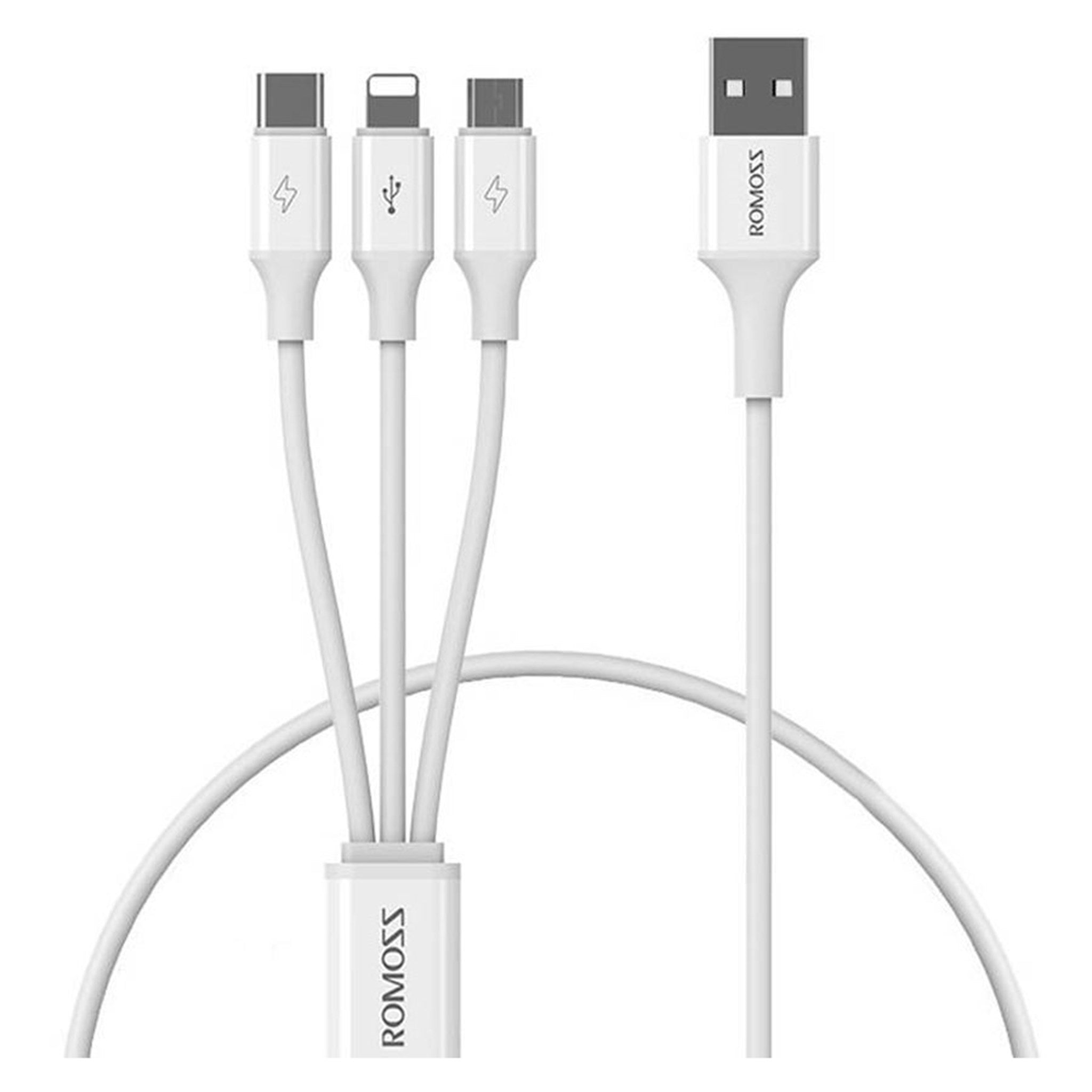Romoss 40755 USB Cable CB251V 3In1 USB C Lightning Micro 3 5A 1 2M White 1