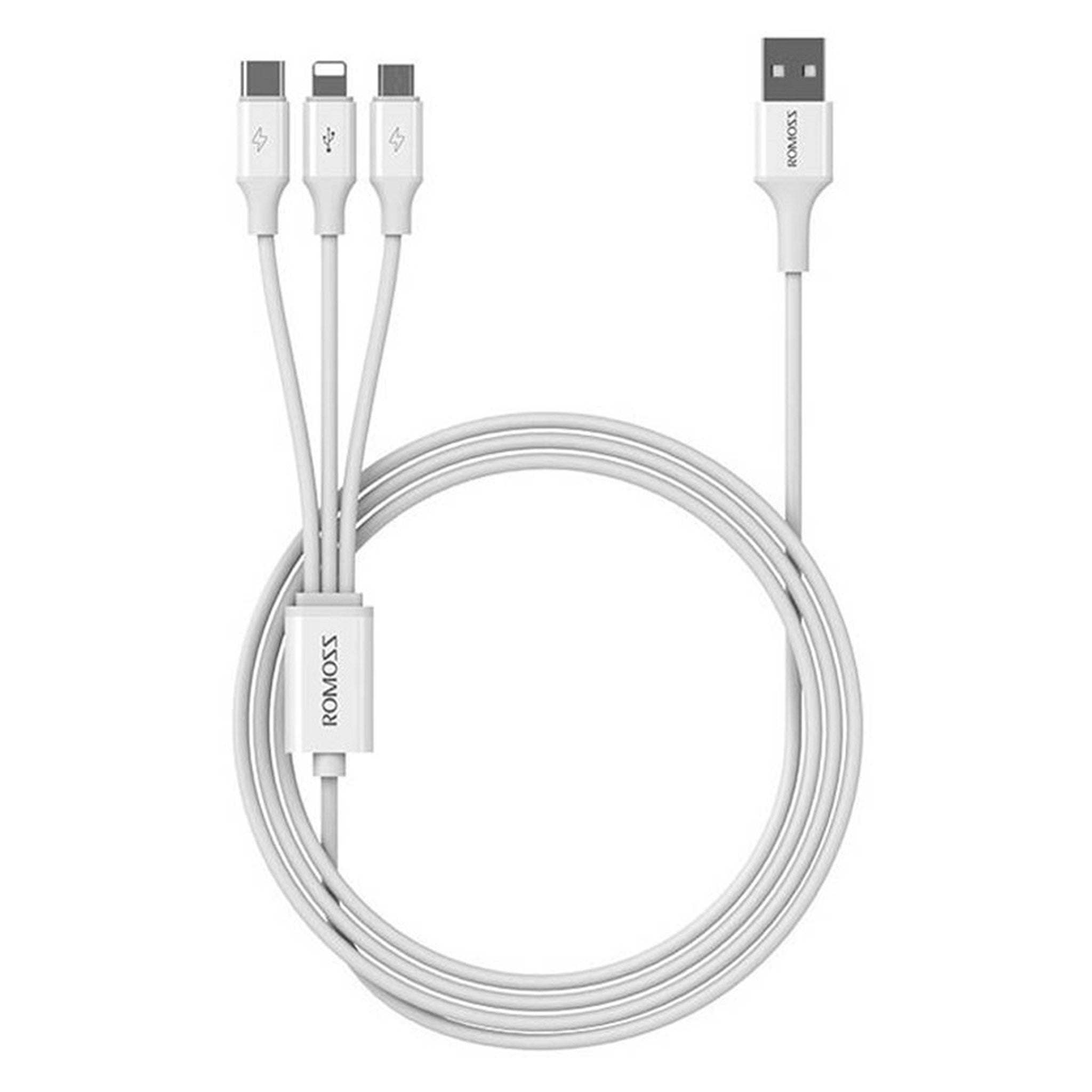 Romoss 40755 USB Cable CB251V 3In1 USB C Lightning Micro 3 5A 1 2M White 2